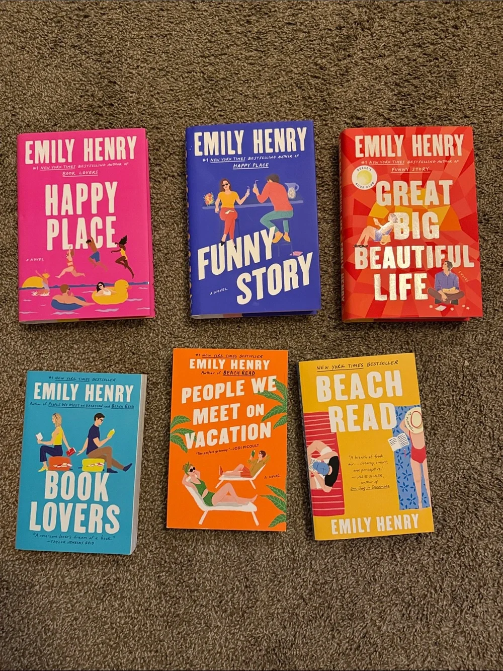 Emily Henry Paperback Book Set - Pink, Blue, Red, Teal, Orange, Yellow Covers - Picture 1 of 2